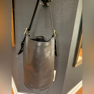 Vintage Coach Tall Duffle Bag Black | USA Made Full-Grain Leather